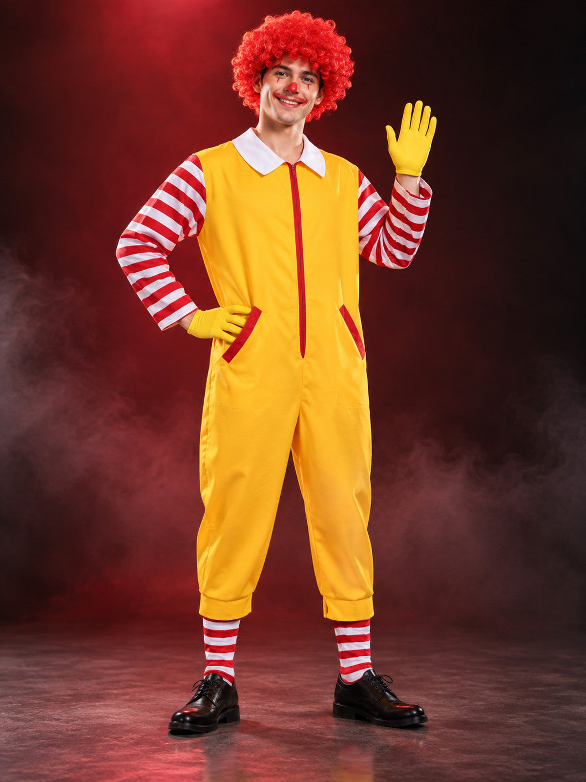 Clown Costume with Red Wig and Gloves