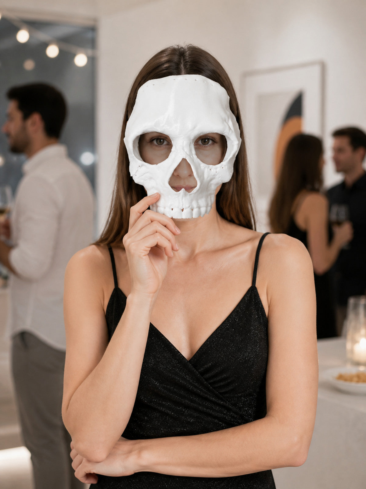 White Skeleton Carnival Mask for Halloween and Cosplay lifestyle view
