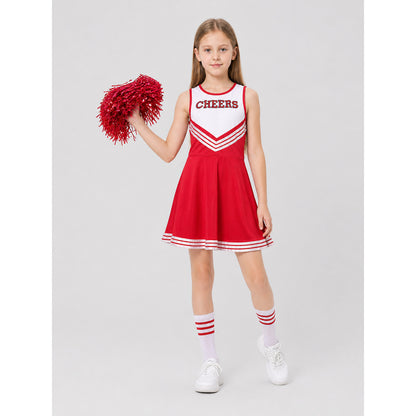 Red Girls' Cheerleading Dress with White Stripes Costume Dresses detail