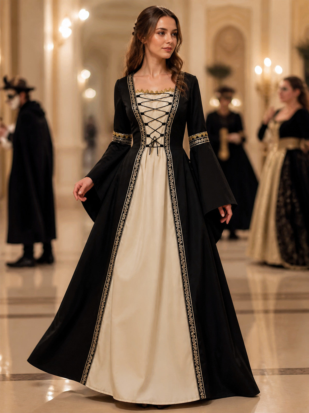 Floor-Length Dress with Gold-Toned Trim lifestyle view