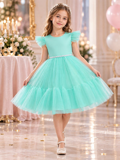 Girls' Holiday Dress with Full Skirt and Bow