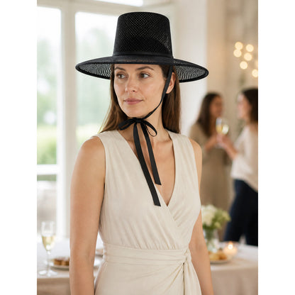 Black Carnival Hat with a Wide Brim and Ties lifestyle view