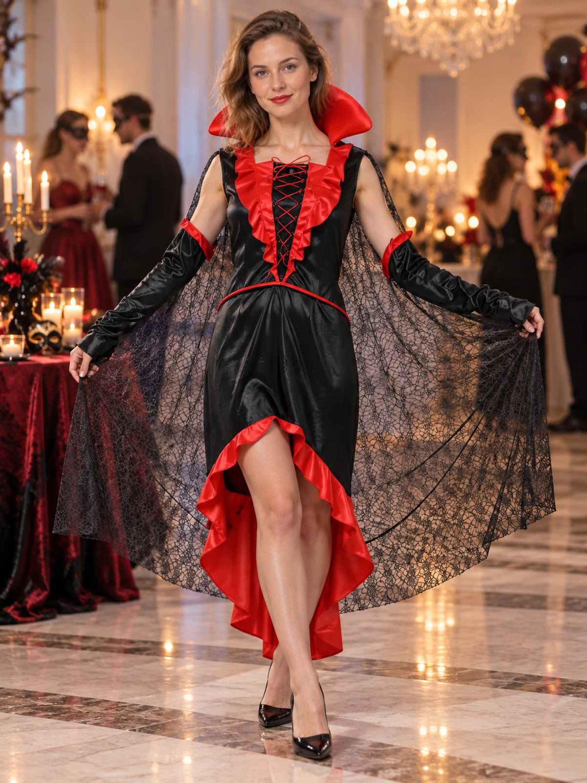 Vampire Queen Carnival Costume with Lace Cape