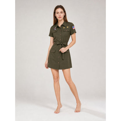 Military-style costume dress with belt and gloves lifestyle