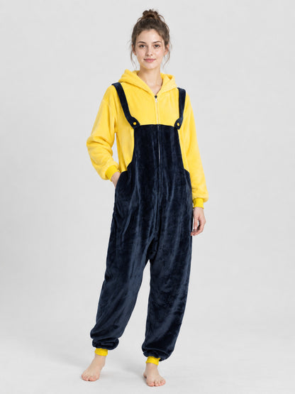 Flannel Hooded Pajama Jumpsuit with Appliqué