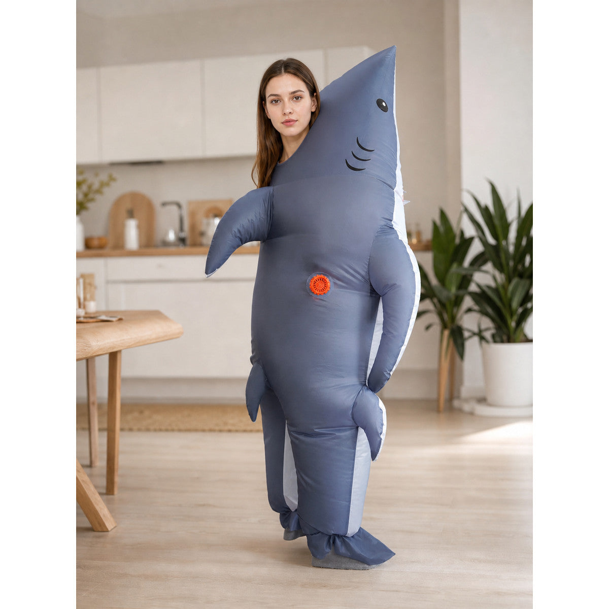 Inflatable shark costume, gray, one size lifestyle view