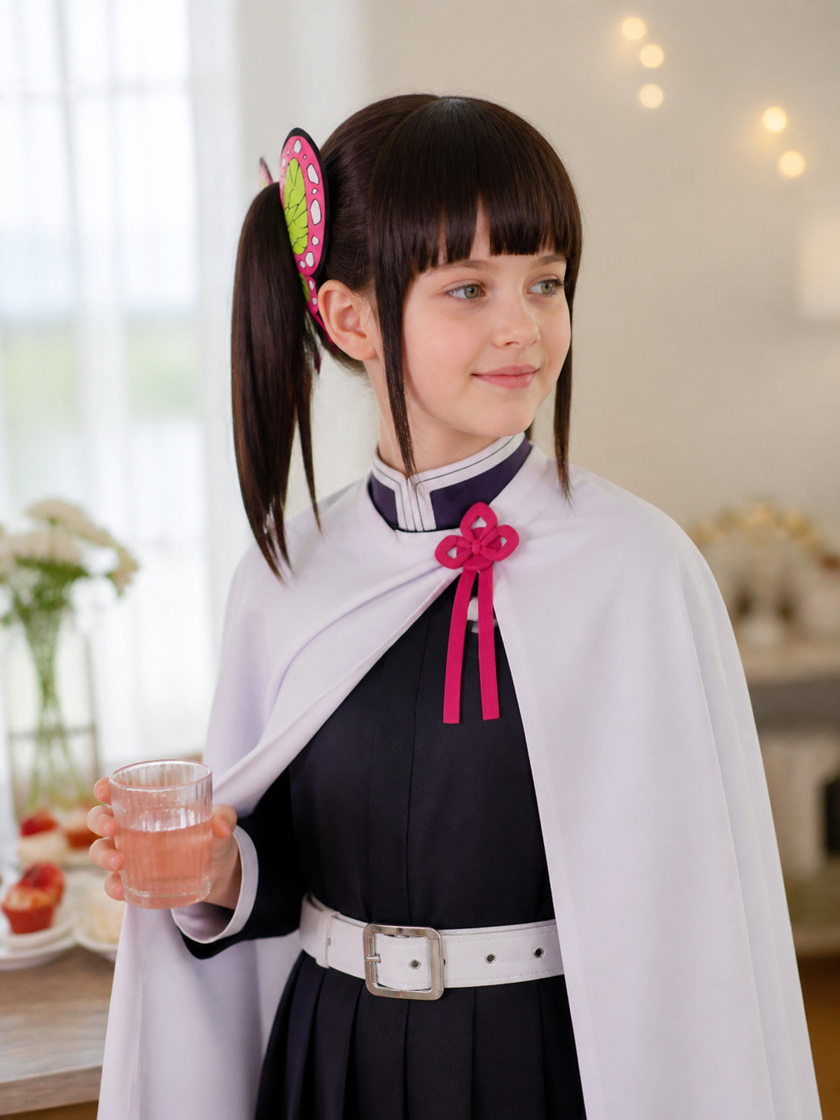 Black Long Kanao Tsuyuri Anime Cosplay Wig lifestyle view
