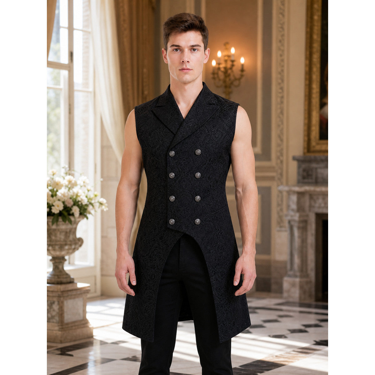 Classic Sleeveless Vest with Jacquard Pattern lifestyle view