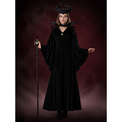 Maleficent-Inspired Halloween Costume, Black Hooded Robe With Bat-Wing Collar main product view
