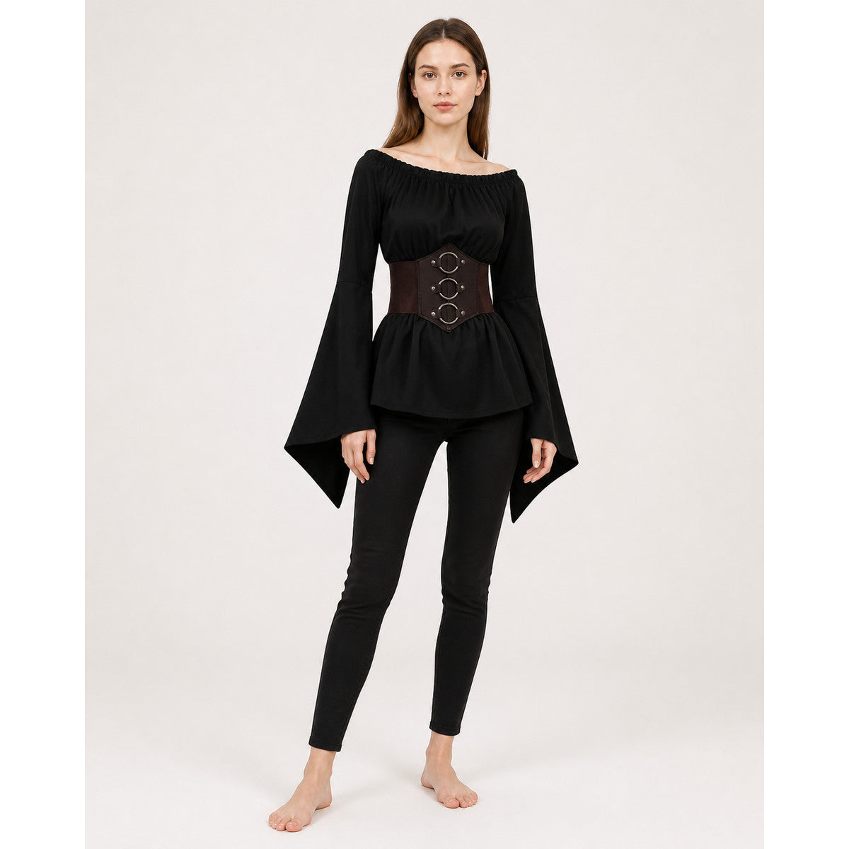 Black Long-Sleeve Blouse with Belt for Cosplay Costumes detail