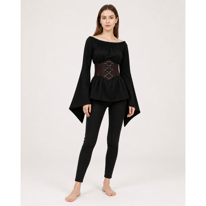 Black Long-Sleeve Blouse with Belt for Cosplay Costumes detail
