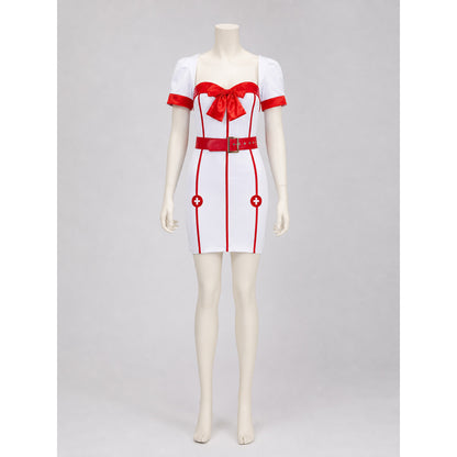 White-and-Red Nurse Costume with Bow and Belt