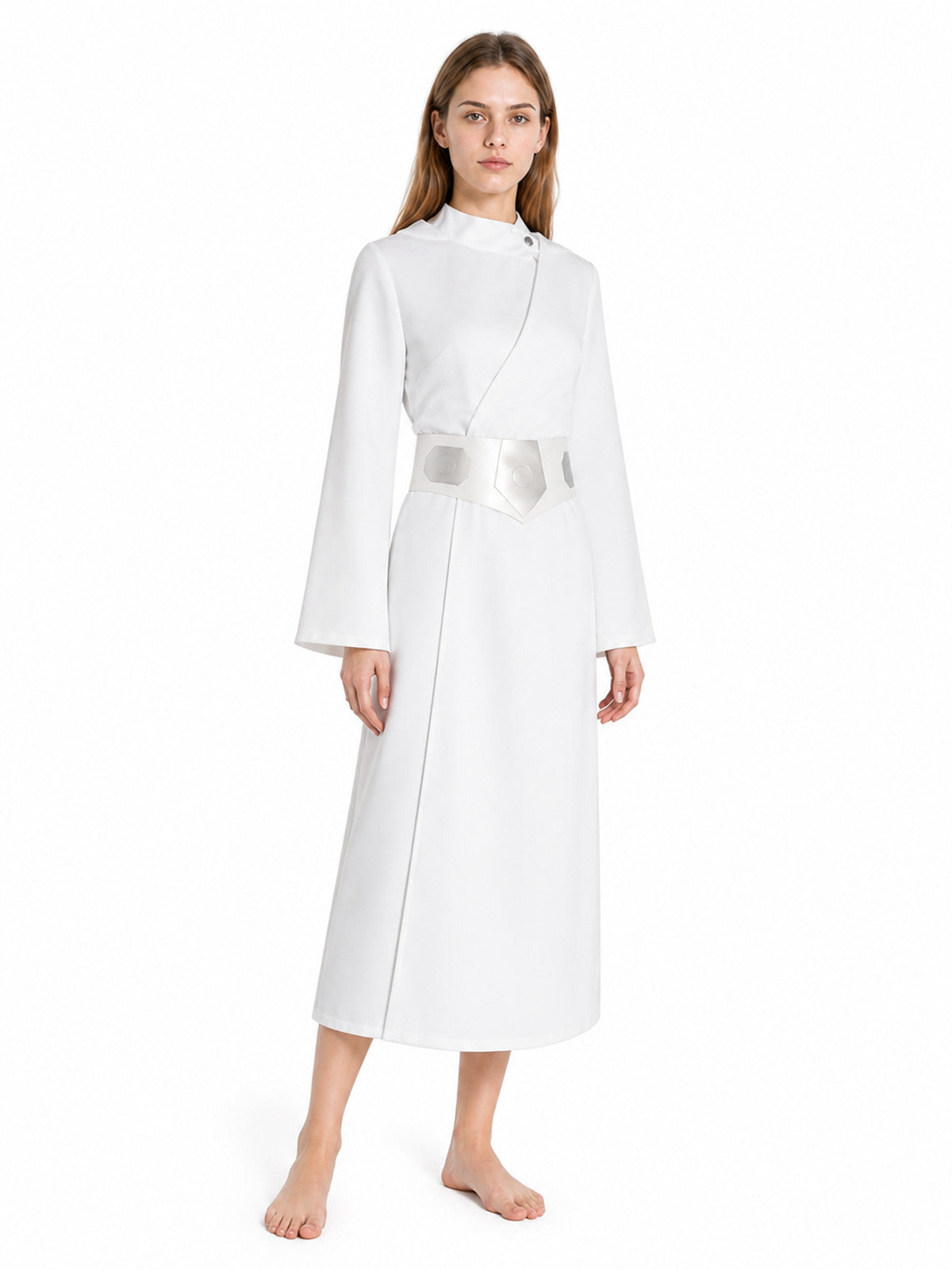 Long White Cosplay Dress with Belt