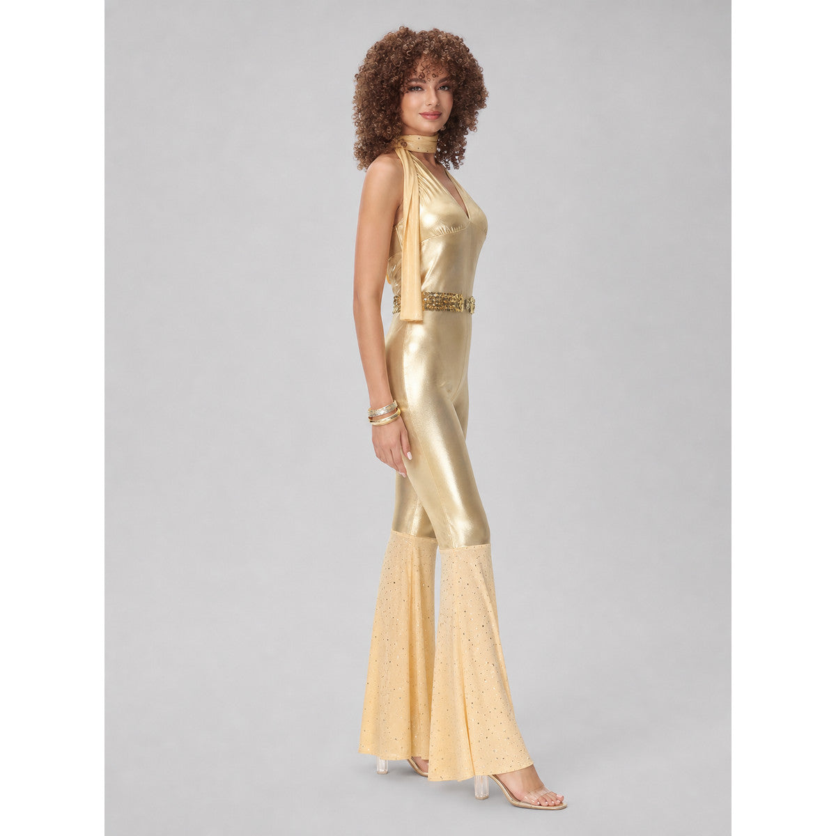 ’80s Disco Costume: Retro Halter Jumpsuit side view