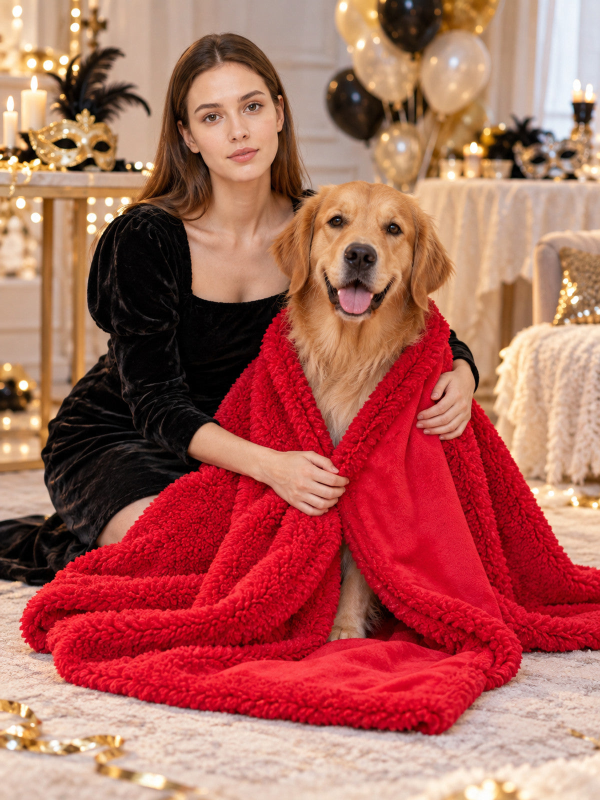 Double-Sided Red Blanket for Pets lifestyle view