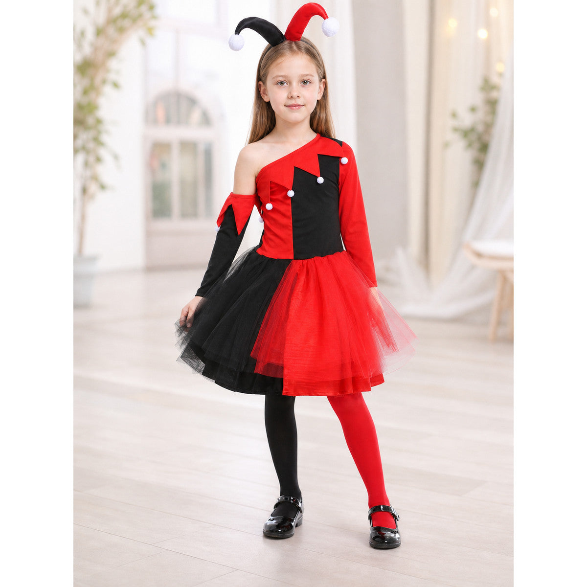 Jester Costume with Mask and Headband lifestyle view