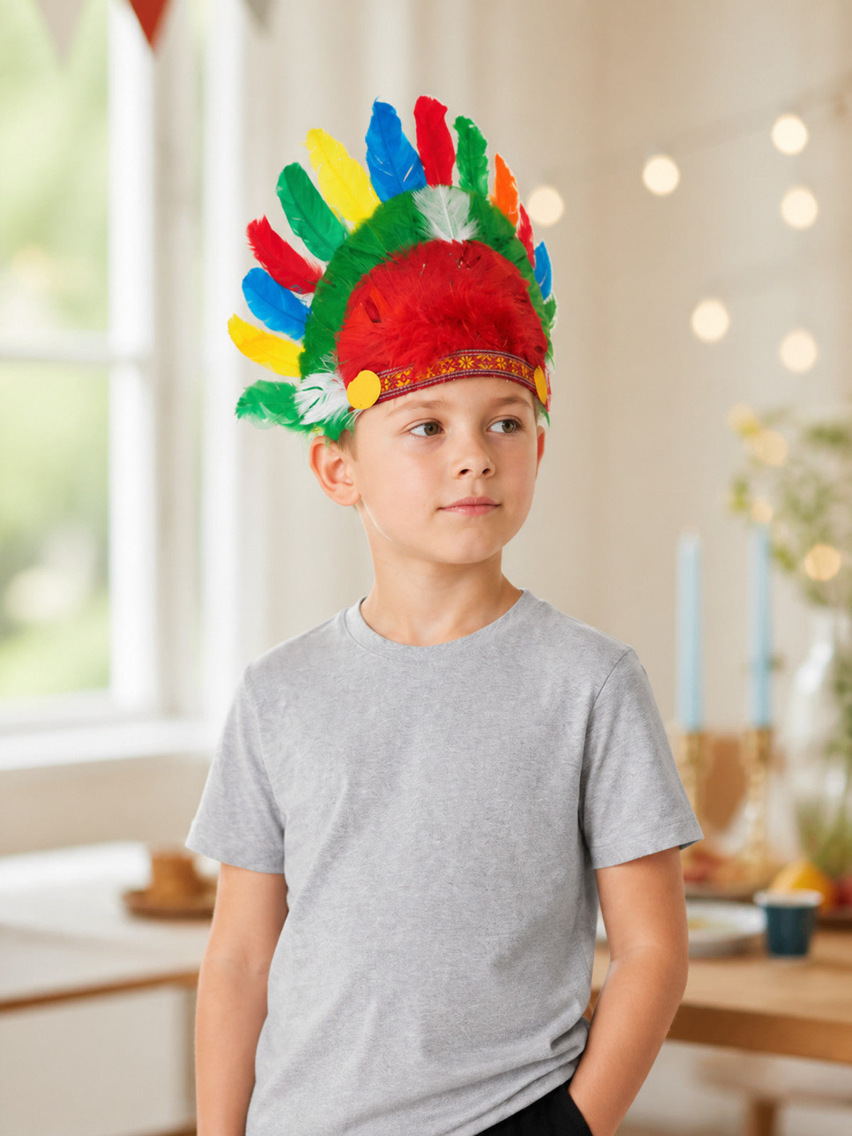 Feathered Carnival Headpiece, Native American Style lifestyle view