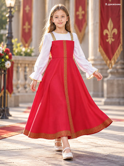 gold red white gold long sleeve flared cosplay dress product image 2