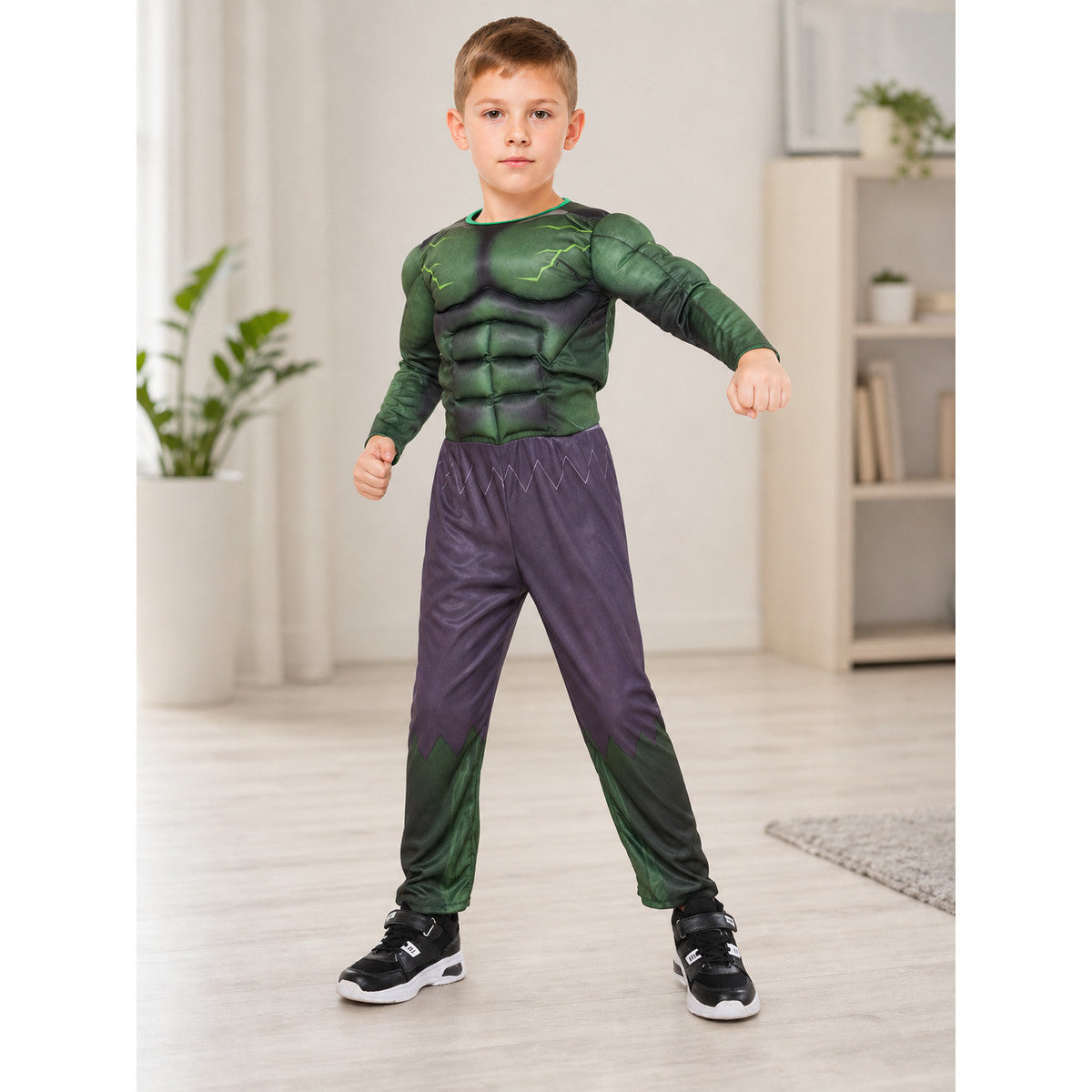 Kids' Hulk superhero costume with mask, jumpsuit lifestyle view
