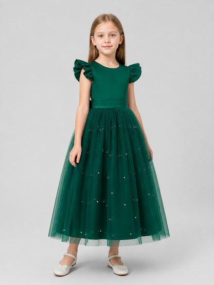 Dark Green Princess Dress with Tulle and Polka Dots Costume Dresses detail