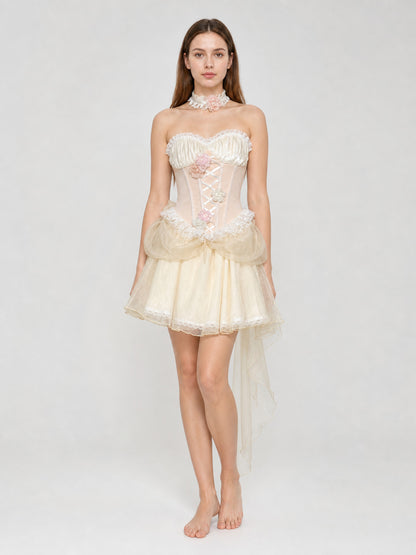 Carnival Dress with Corset, Flowers, and Train