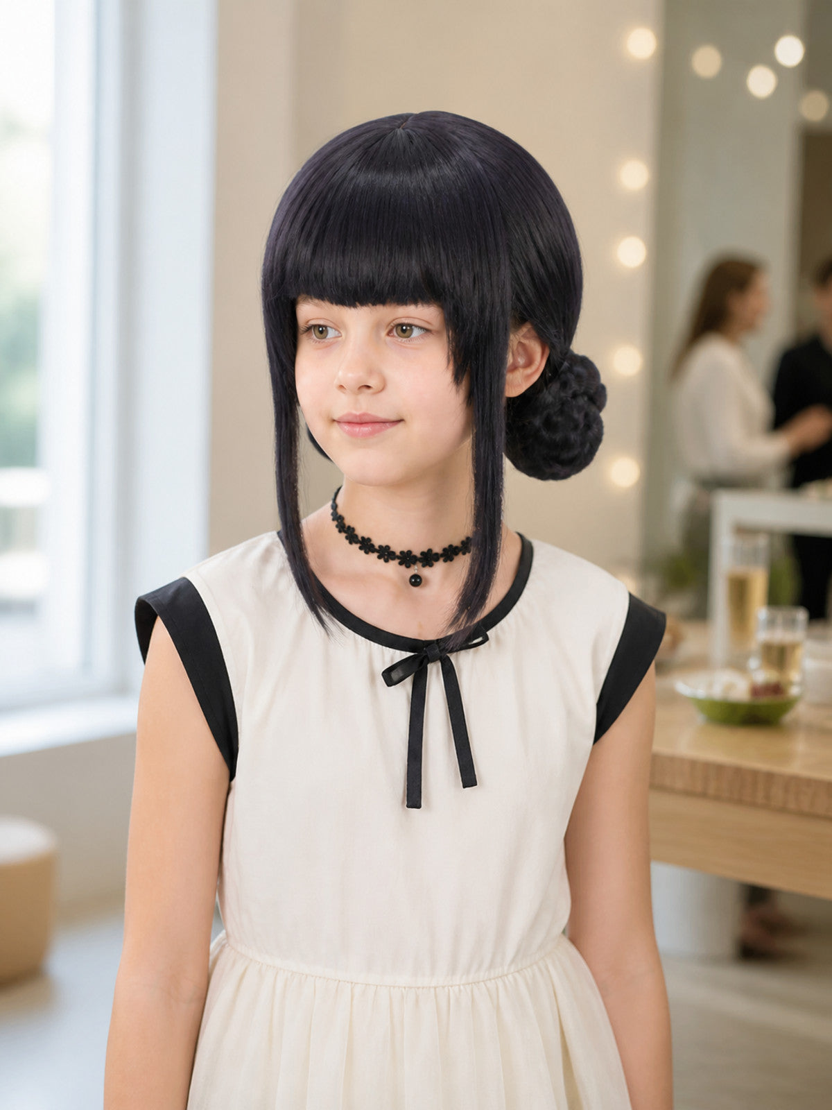 Zoe Black Cosplay Wig, Straight Hair, Bangs lifestyle view