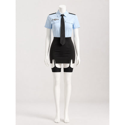 Women's Sexy Police Costume Set with Short Sleeve Top, Tie, and High Waist Skirt main product view
