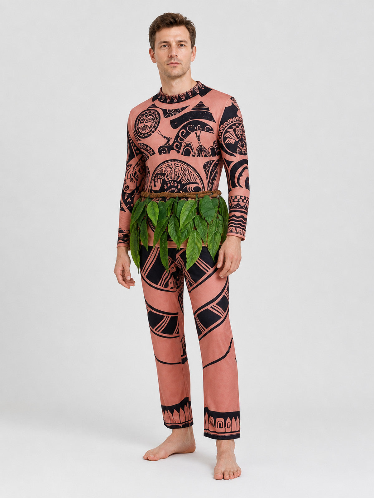 Maui Cosplay Costume: Long-Sleeve Shirt, Pants, and Grass Skirt Costumes detail
