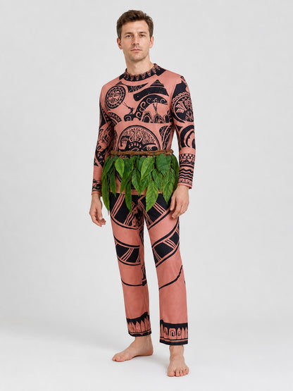 Maui Cosplay Costume: Long-Sleeve Shirt, Pants, and Grass Skirt Costumes detail