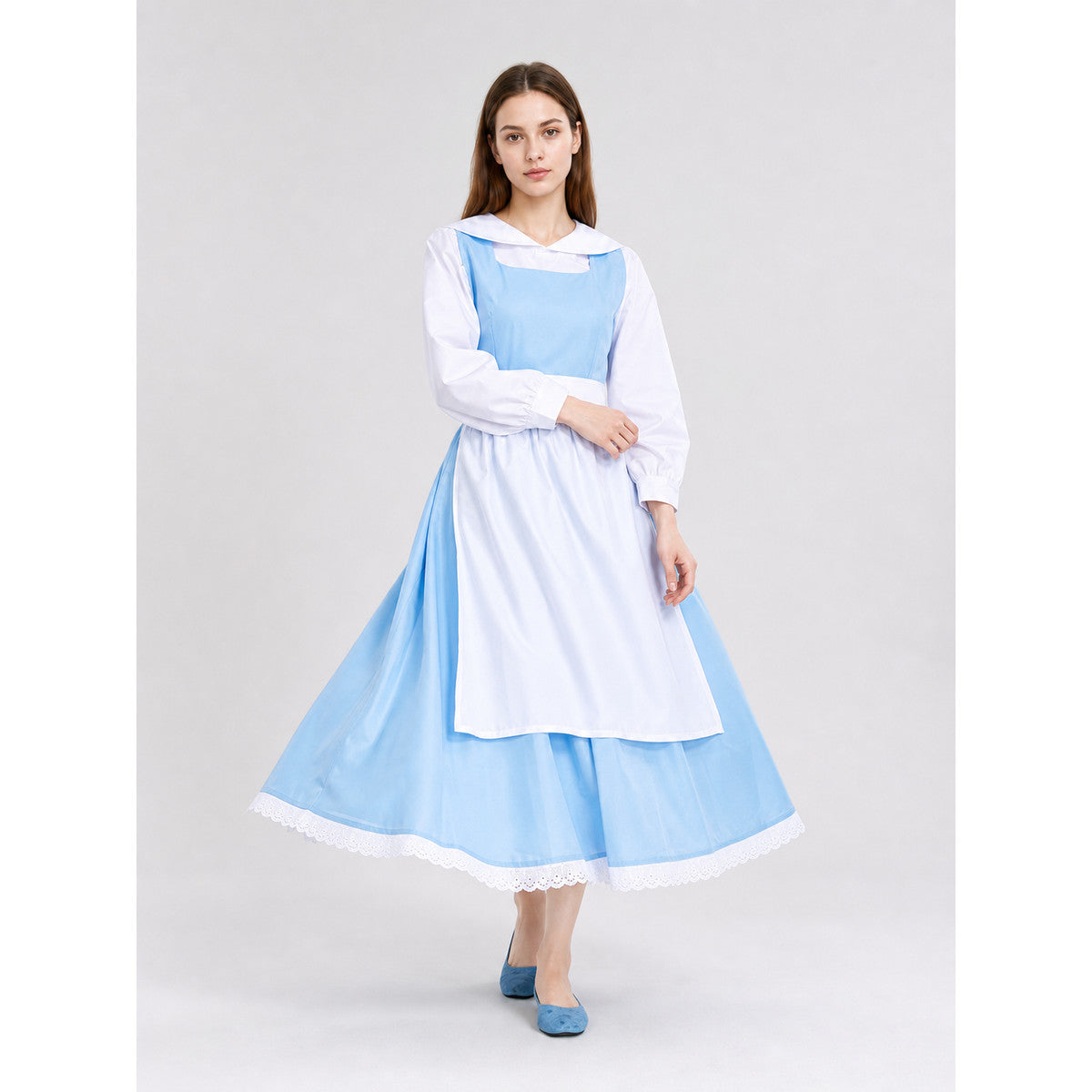 White and Blue Princess Costume Dress on-model front view
