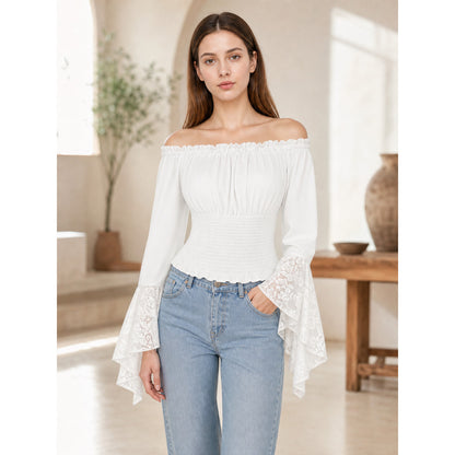 White Off-the-Shoulder Ruffle Blouse