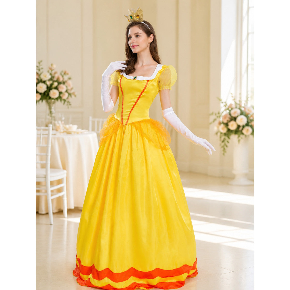 Yellow Princess Costume for Halloween and Cosplay lifestyle view