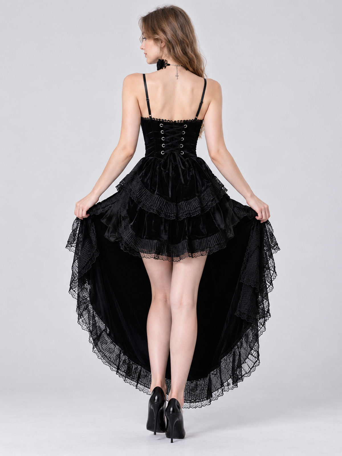 Vampire Costume Black Dress with Choker