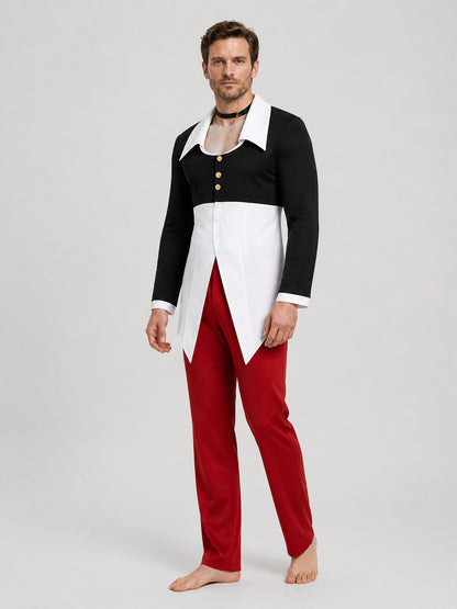 Iori Yagami Cosplay Costume, Black-and-White Top, Red Pants