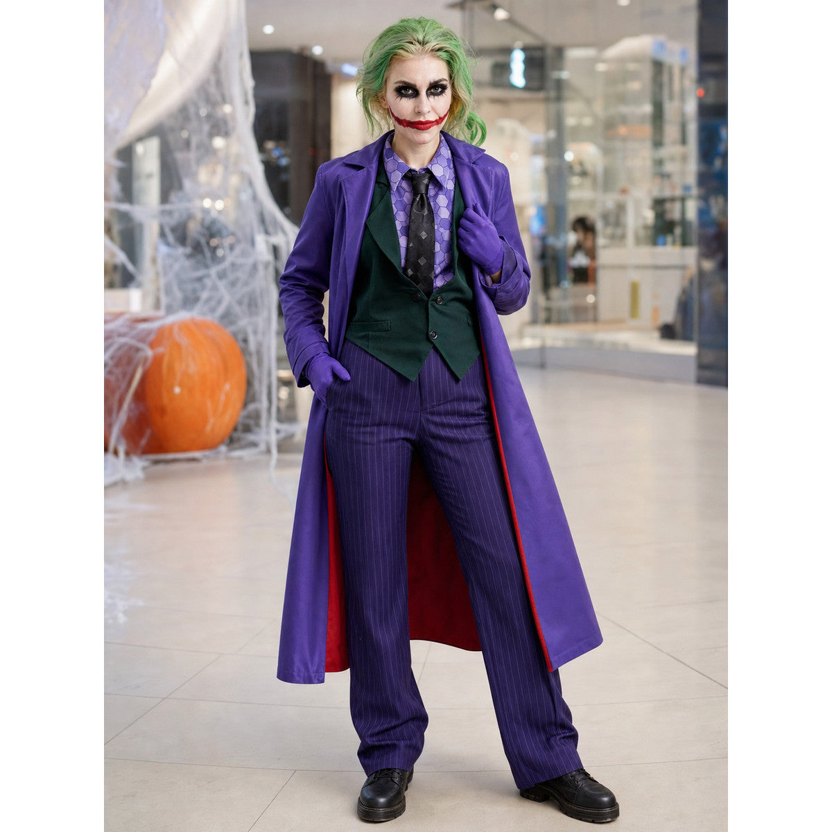 Clown Cosplay Costume: Purple Joker Look lifestyle