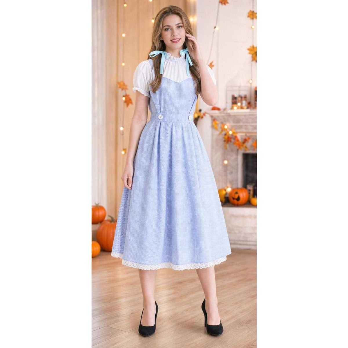 Blue Plaid Costume with Apron for Carnival lifestyle view
