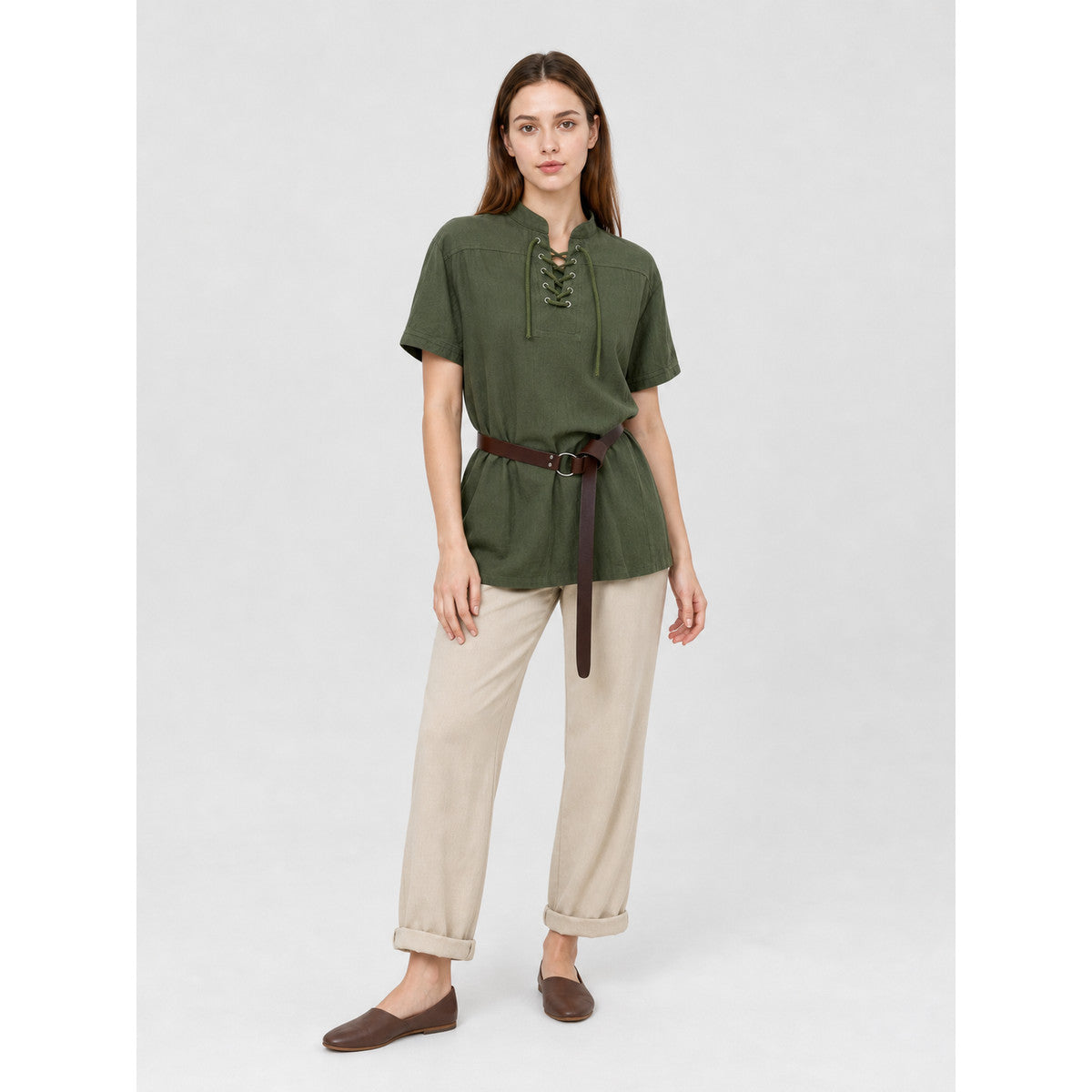 Stand-Collar Shirt with Lacing