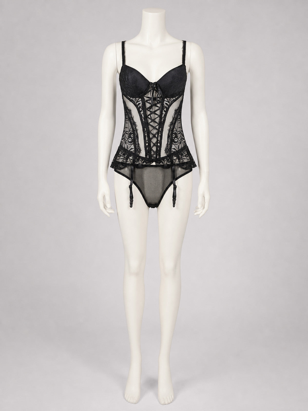 Erotic Bodysuit with Lace Pattern and Garters