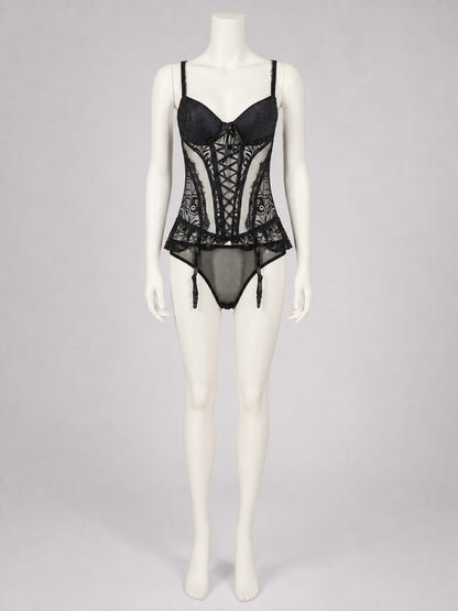 Erotic Bodysuit with Lace Pattern and Garters