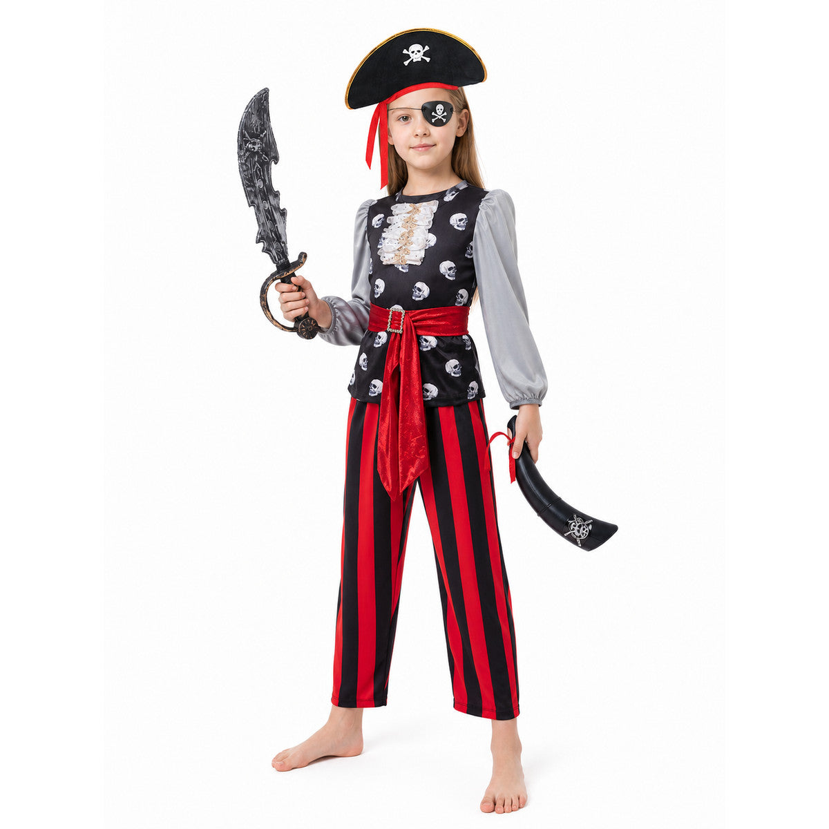 Pirate Costume with Skull, Hat, and Stripes Costume Headwear detail
