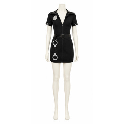 Black Police Costume with Collar, Zipper, and Belt Costumes detail