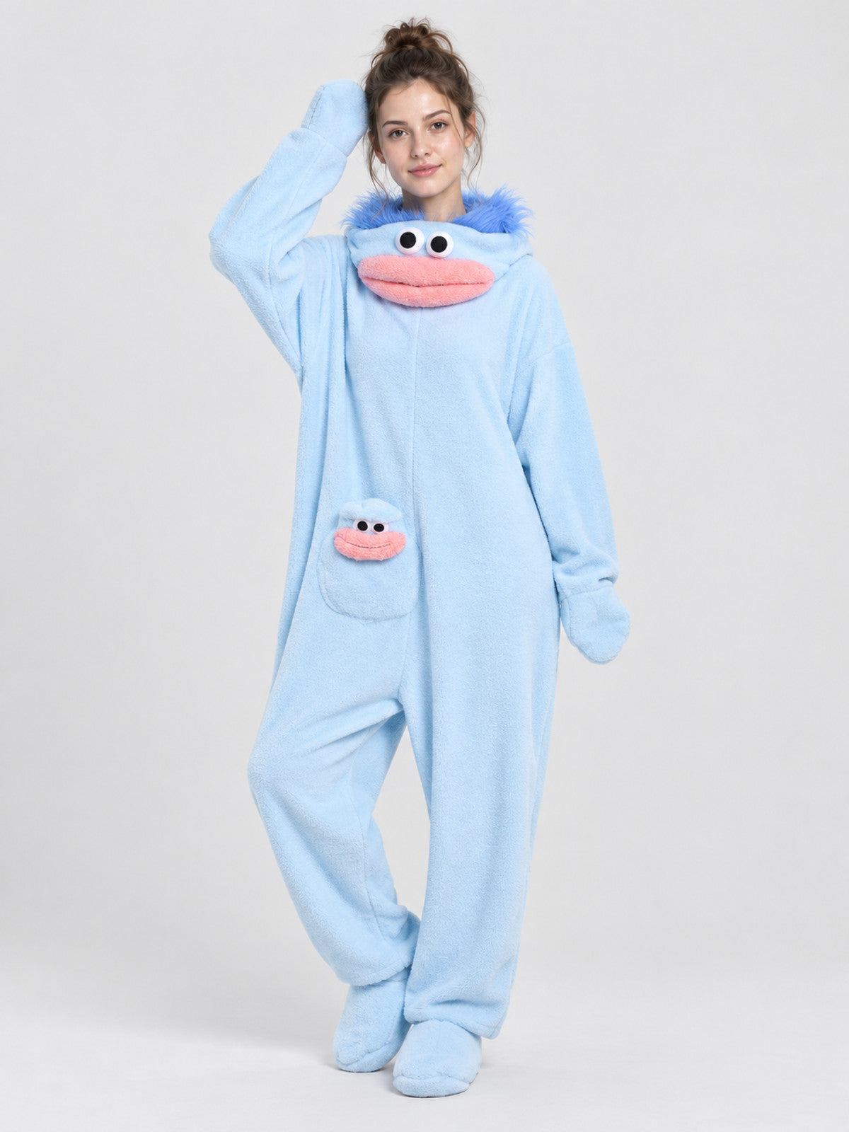 Fleece Pajama Jumpsuit with Cartoon Face