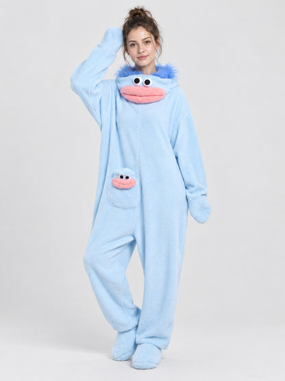 Fleece Pajama Jumpsuit with Cartoon Face