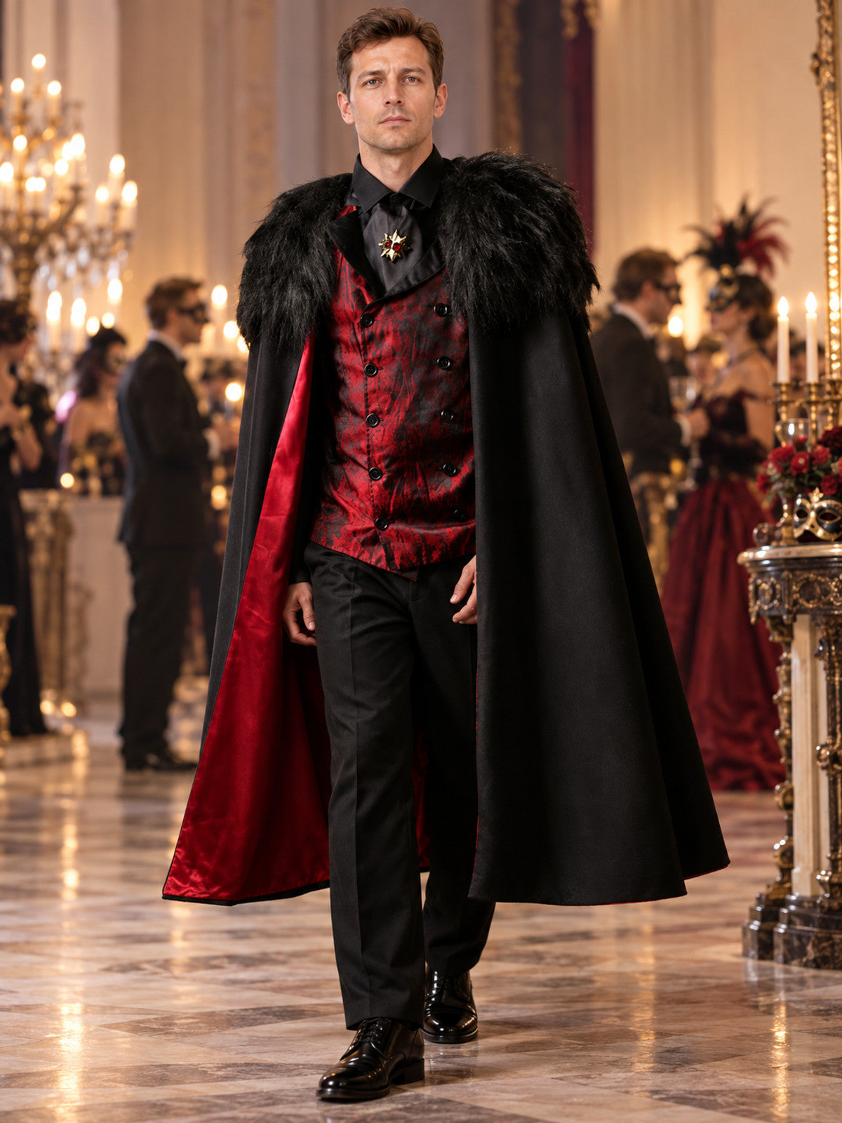 Vampire Costume: Cape, Vest, Tie, Brooch