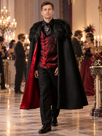 Vampire Costume: Cape, Vest, Tie, Brooch