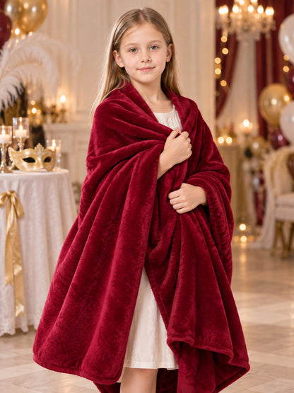 Burgundy-Red Fleece Blanket with a Fuzzy Surface