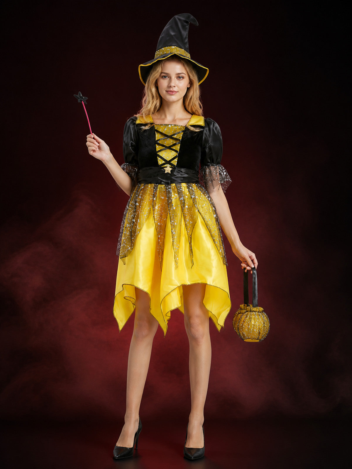 Black and Yellow Witch Costume with Accessories main product view