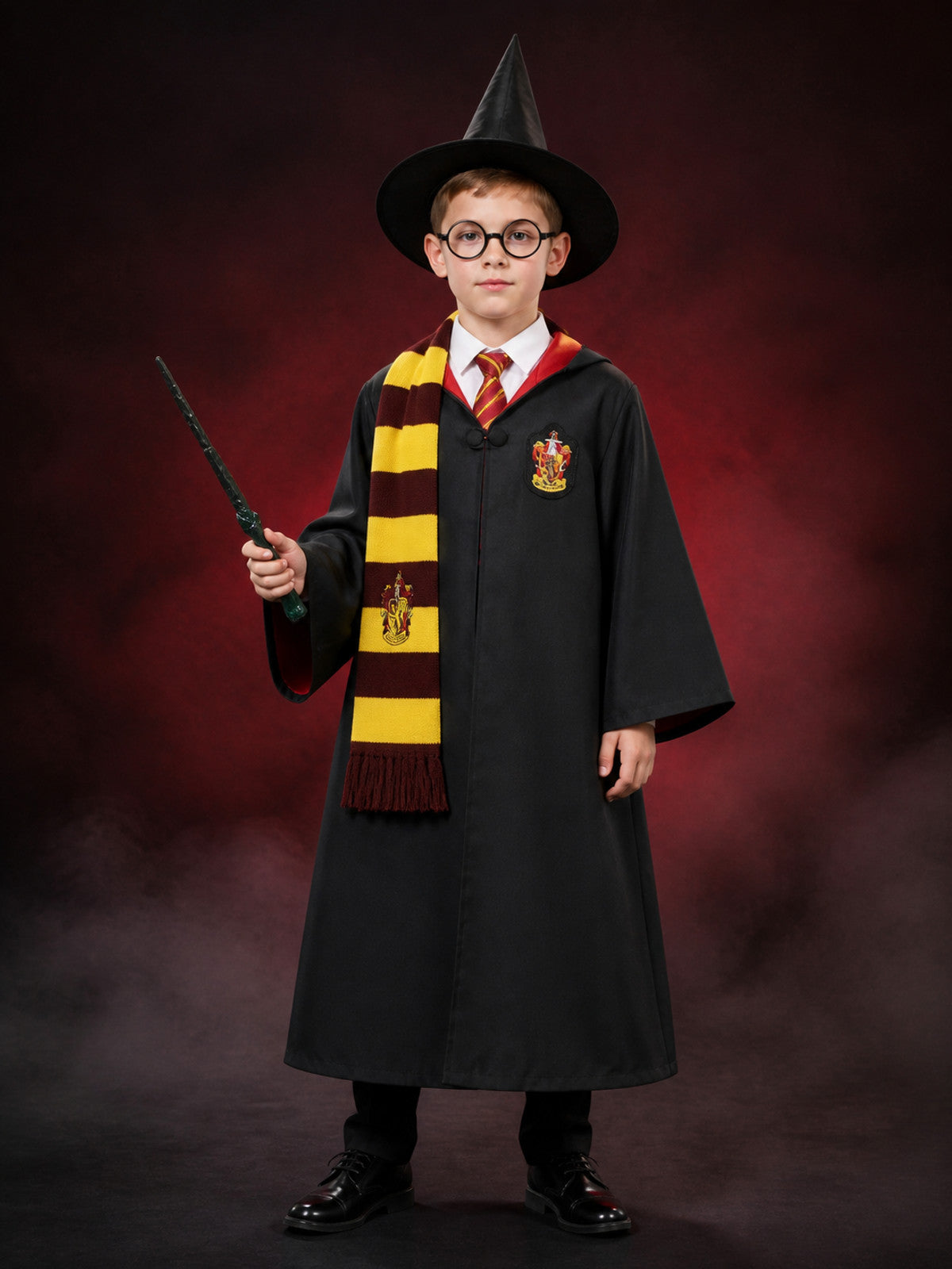 Wizard Robe Costume Set with Hat, Glasses, Wand, Scarf, Shirt and Tie main product view
