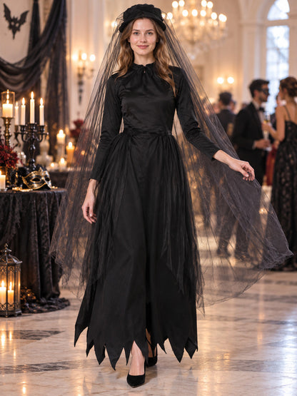Vampire Costume: Black Dress, Hat, and Veil