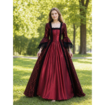 Renaissance-Style Dress with Lace and Long Sleeves lifestyle view